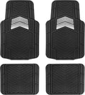 MotorTrend FlexTough Shield Black & Silver All-Weather Floor Mats for Car Truck SUV, Heavy Duty Waterproof Rubber Car Mats, Trim to Fit Car Accessories, Interior Protection Front Rear Floor Liners