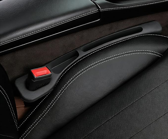 AFSONGOO 2 Pack Car Seat Gap Filler, Universal Fit PU Car Seat Gap Plug to Fill The Gap Between Seat and Console, Car Seat Crevice Blocker Stop Things from Dropping (Black)