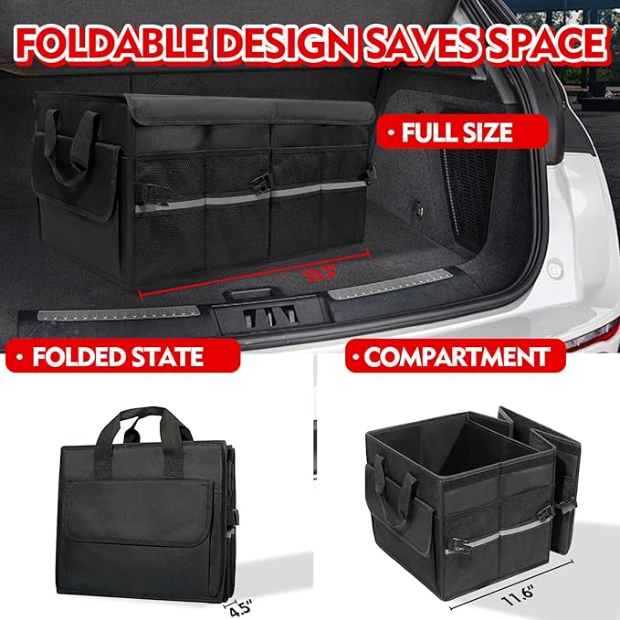 Car Organizer, Trunk Organizer for SUV, Waterproof Car Accessories for Women & Men, 55L Collapsible Trunk Organizer with Lid, 3 Compartment, 23.2"×13.5"×11"