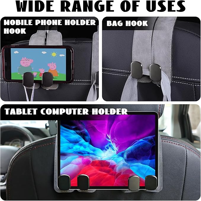 MROUEN 2 PCS Car Seat Back Storage Hooks, Car Hooks Purses and Bags Cute, Leather Seat Hooks, Purse Holder & Mobile Phone Holder, Bag, Purse Hanger