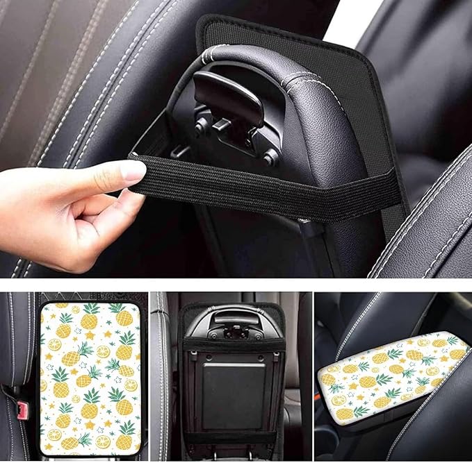 Pineapple Car Center Console Cushion Pad Dustproof Automotive Armrest Seat Box Cover Universal Fit Most Vehicles Sedan Van Truck SUVs, Waterproof & Breathable