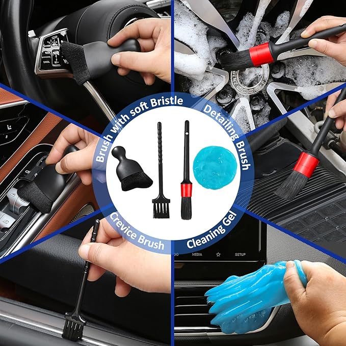 10pcs Windshield Cleaner Tool, Car Window Cleaning Wash Kit with 4 Reusable Microfiber Pads 1 Spray Bottle and Extendable Handle Auto Glass Wiper Kit, Multicolor