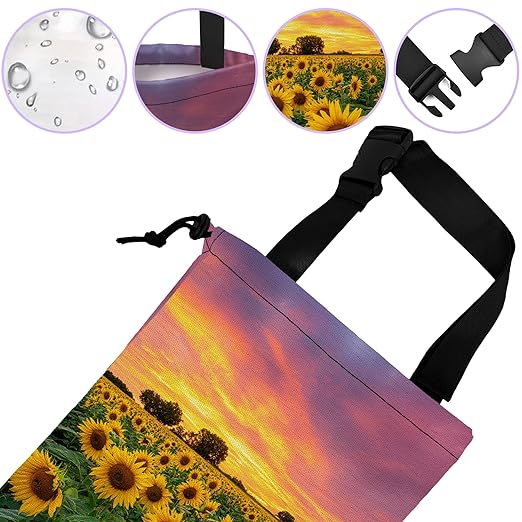 Car Trash Bag Sunflower Field Car Garbage Bag Waterproof Car Trash Can for Back Seat with Adjustable Straps and Drawstring, Foldable Car Trash Bin for Car Accessories Vehicle Travelling Camping