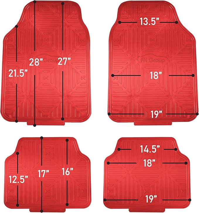 FH Group Automotive Floor Mats - Heavy-Duty Red Metallic Rubber Floor Mats for Cars, Universal Fit Full Set, Climaproof Floor Mats, Trimmable Floor Mats for Most Sedan, SUV, Truck Floor Mats