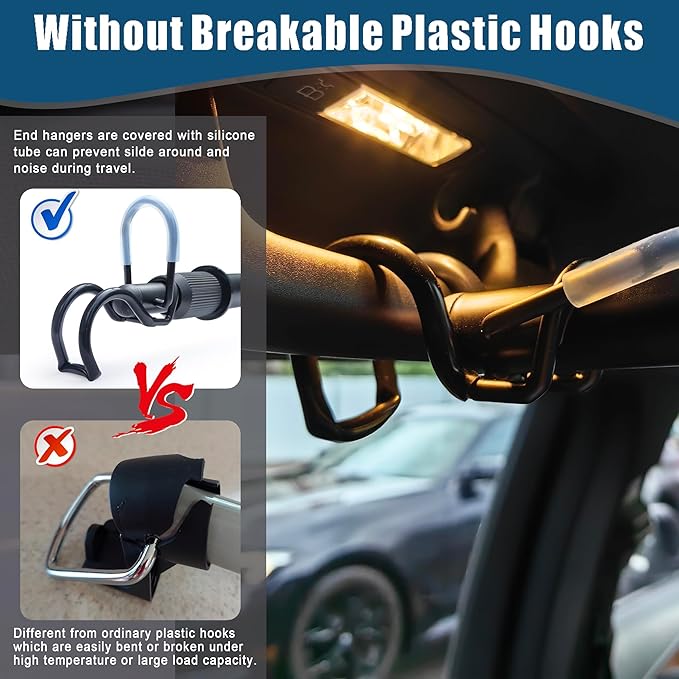 Car Clothes Hanger Bar Heavy Duty Clothing Rod for Vehicle Adjustable Cloth Storage Organizers Automotive Travel Outdoor Hanging Drying Rack for Truck SUV(Extend from 30'' to 66''/Hold up to 120lbs)
