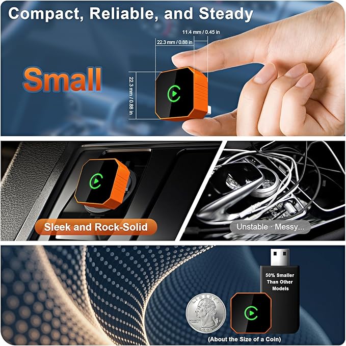 Wireless CarPlay Adapter 2026 Upgraded 2-in-1, Plug & Play for Apple iPhone iOS 10+ & Android 11+, Compact Mini USB/Type-C Port, Fast Auto-Reconnect & Stable No-Latency Connection