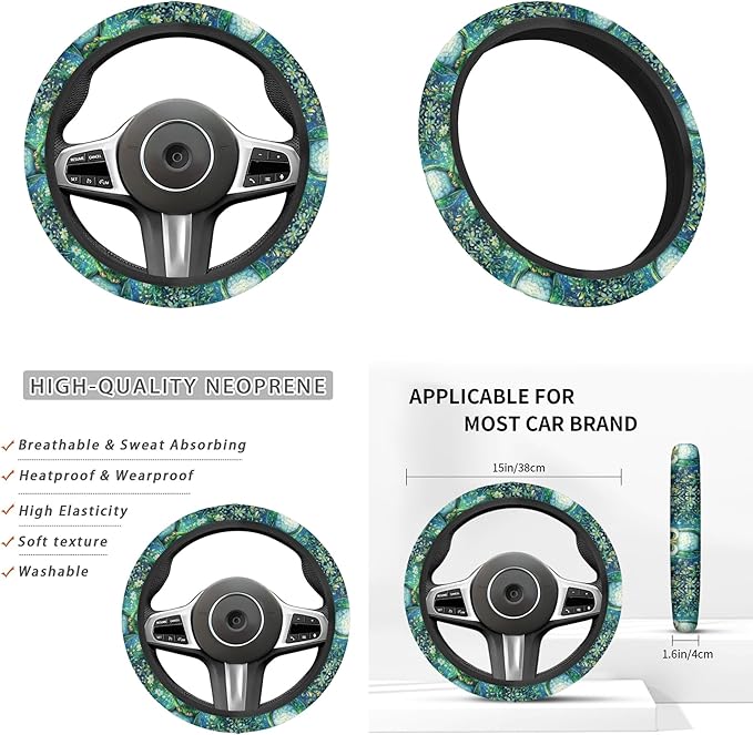 Galaxy Night Owl Car Steering Wheel Cover Set 6 Pcs Animal Owl Print Cup Holder Armrest Pad Gear Shift Cover,Car Handbrake Covers Auto Accessories for Men Women