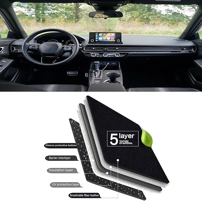 Upgraded Dash Mat for 2022-2025 Honda Civic Polyester Dash Board UV Protection Non-Slip Windshield Reflective Dash Cover Interior Accessory Black (Without HUD)