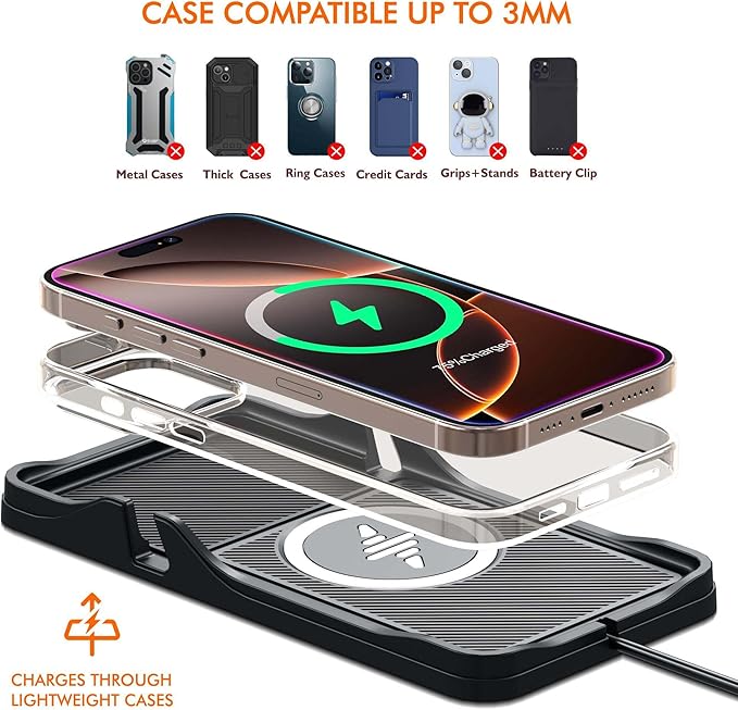 Wireless Car Charger,LANSEMKU Car Wireless Chargers Charging pad Non Slip 15w Fast Charger for Car Wireless Phone Charger for iPhone17/ 16/15/14/13/12 Pro Max,for Android (with Holder-100cm Cable)