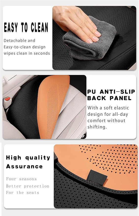 ontto 2 PC Front Seat Bottom Cushions,Universal Seat Cushion fits Car Sedan SUV Truck,Breathable PU Leather Car Seat Mat Cushion Protector for Driving,Seat Pat with Buckle Fixing,Black