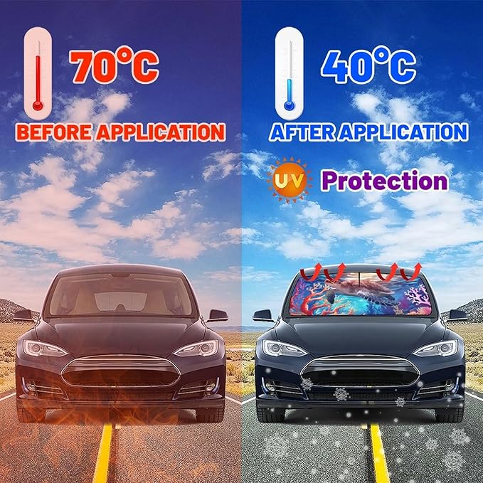 DOPINDU Sea Turtle Car Windshield Sun Shade Umbrella Bendable Handle Foldable Funny Sunshade for Car Windshield Block UV Rays Keep Vehicle Cool for Most Sedans SUV Trucks Cars 57"x30"