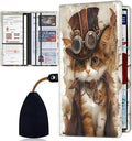 Car Registration Holder, Waterproof PU Leather Vehicle Card Document Glove Box Organizer, Women Interior Auto Accessories Case for Cards, Driver License Car Insurance Holder, Steampunk Cat Pattern