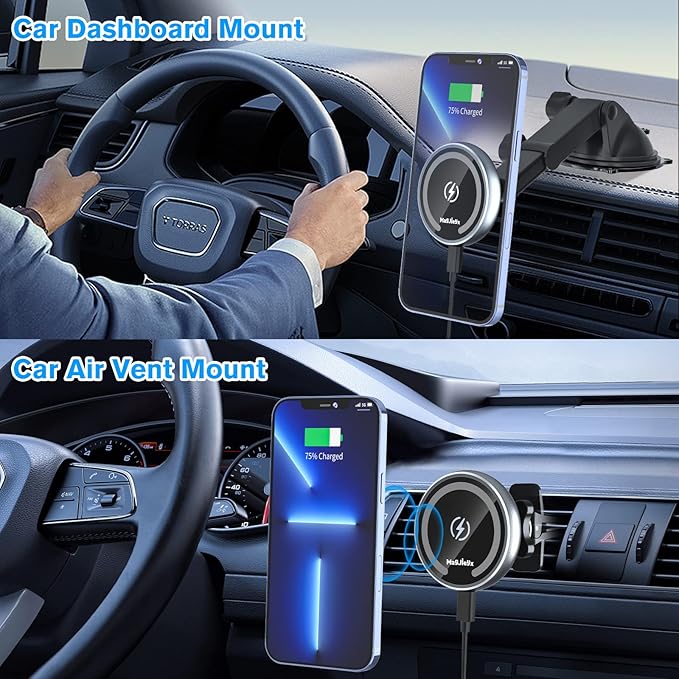 for MagSafe Car Mount Charger, 15W Fast Wireless Charging Magnetic Phone Holder for Car [N55 Strong Magnet] Compatible with iPhone 17 16 15 14 13 12 Series Vent Dashboard Windshield