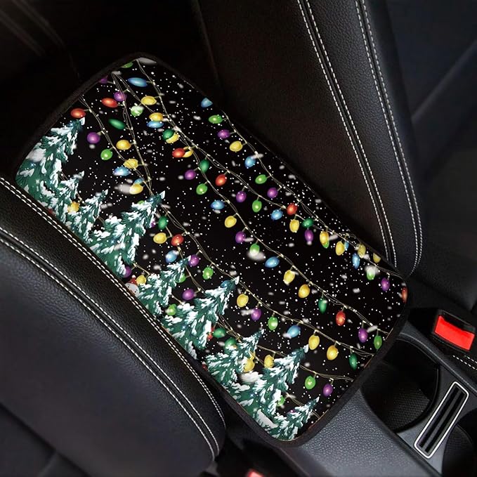 Mintutlipy Christmas Tree Lights Automotive Armrest Cushion Cover Car Accessories Car Center Console Seat Box Cover Easy to Clean Washable