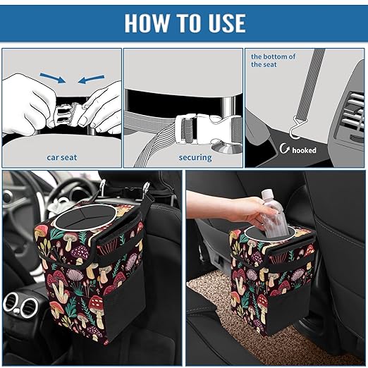 GVGHIDZ Car Trash Can – Multi-Purpose, Lightweight and Portable with Durable Water-Resistant Coating, No Installation Required, Practical and Ample Capacity, Variety of Colors.Mushroom