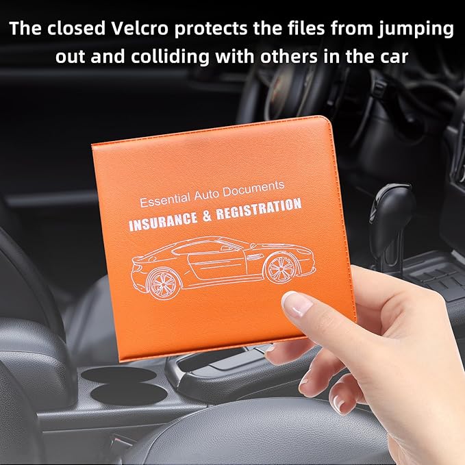 Ziciner Car Registration Insurance Holder, 2Pack Essential Auto Card Document Glove Box Organizer with Touch Fastener, Vehicle Interior Accessories Perfect for Most Car, Truck, SUV (Orange/Big Car)