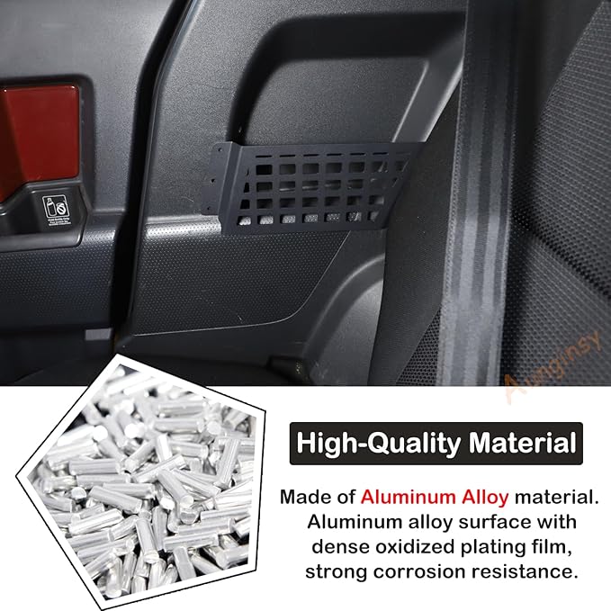 Aunginsy Rear Door Storage Pockets Box Compatible with Toyota FJ Cruiser 2007-2023 Aluminum Rear Door Side Storage Baffle Basket Bag Backseat Hanging Storage Box Trunk Organizer Expansion Accessories