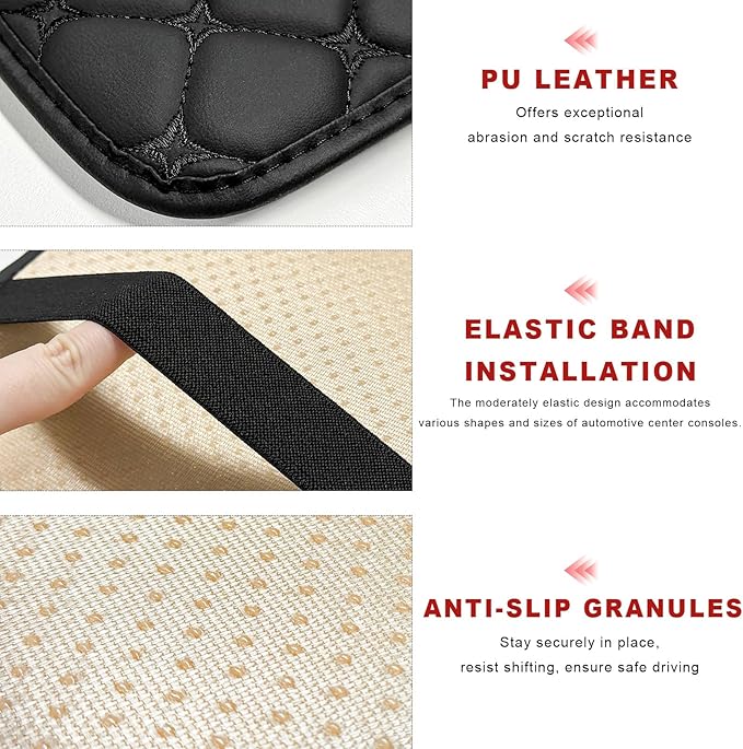 Car Center Console Cushion Pad, Anti-Scratch PU Leather Auto Armrest Seat Box Protector, Waterproof Arm Rest Protection Cover Interior Decoration for SUV Sedan Truck (Black)