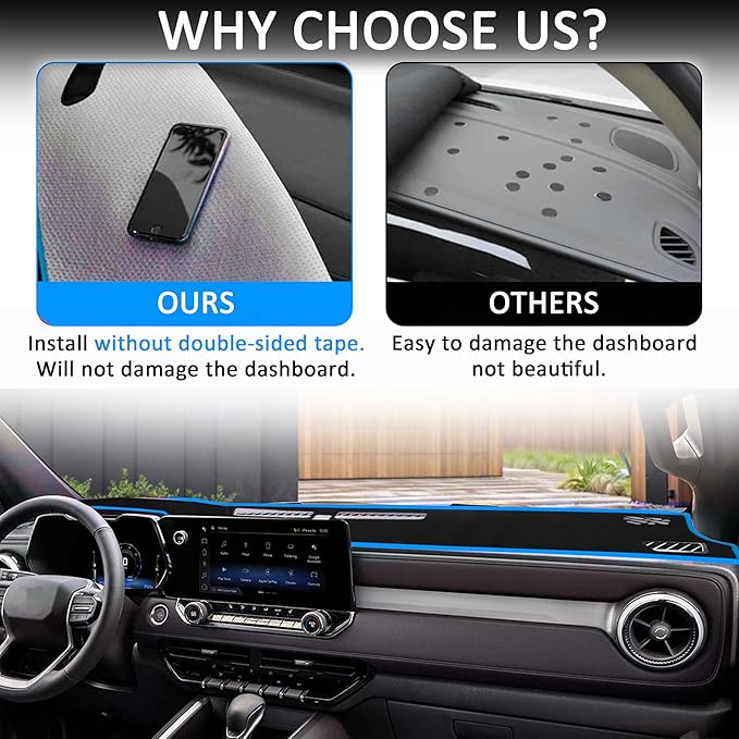 Dash Cover for Chevy Colorado/Gmc Canyon 2023 2024 2025 2026 Dashboard Cover Mat Center Console Non-Slip No Glare Protector Mat Pad Sunshade Interior Accessories for Chevylot Colorado, Blue Trim
