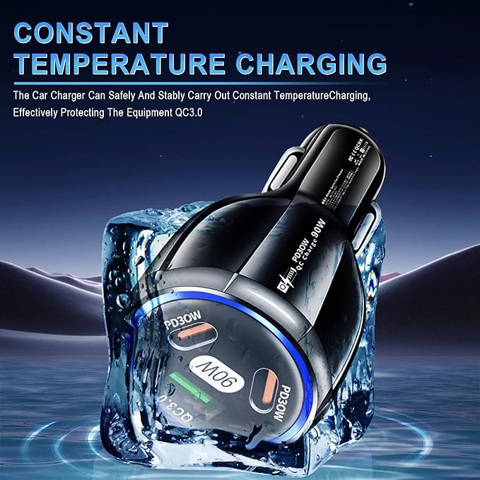 Amiss Car Charger Adapter, 3 Port USB-C & USB-A 90W Fast Charger, Car Interior Accessories, Essential Travel Gifts for Men and Women, Fit for iPhone 17/16/15/14/13Pro Max, Samsung, Android (Black 1pc)