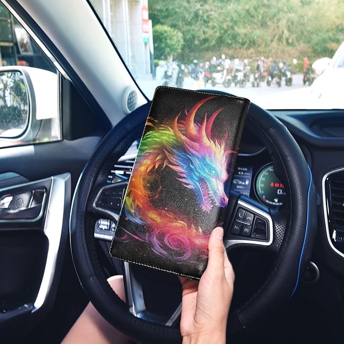 Color Flame Dragon Car Registration and Insurance Holder Vehicle Glove Box Organizer Car Accessories Wallet Case for Women Men 202a0246