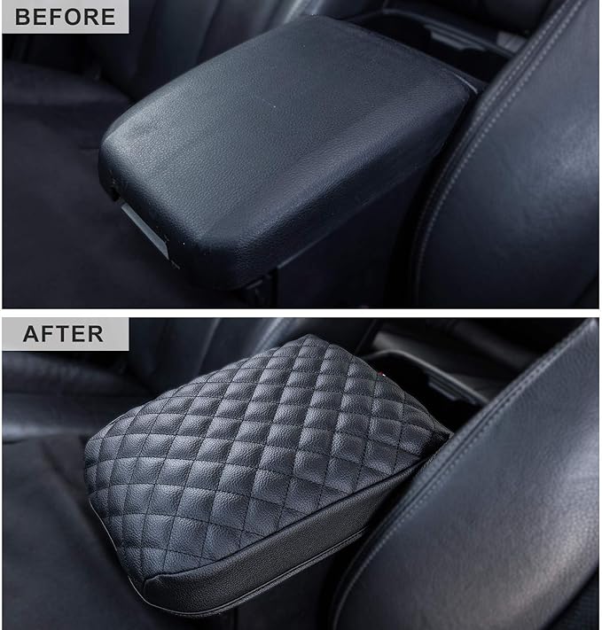 JKCOVER Premium Center Console Cover Compatible with Toyota Tacoma 2016 2017 2018 2019 2020 2021 2022 2023 PU Leather Car Armrest Cushion Protector (Black)