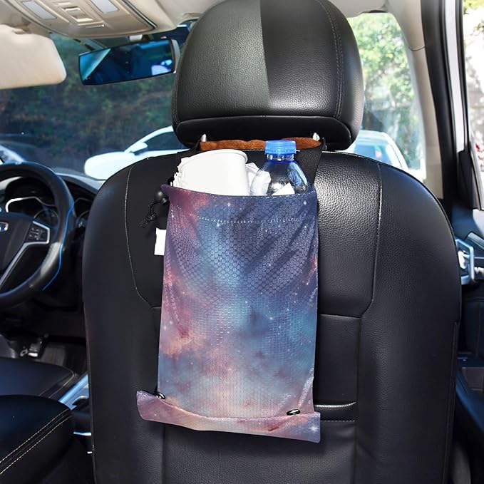 ALAZA Hanging Car Trash Bags Garbage Bag Trash Can for Back Seat Small Nebula 2 Washable Storage Bag Retractable 2 Pack