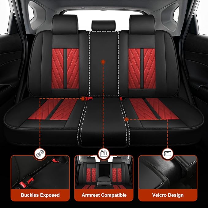 TTX LIGHTING Seat Covers Fit for Kia Sportage 2009-2026 Seat Covers Full Set Car Seat Covers Faux Leather Breathable Waterproof Car Seat Protector (5 Seats, Black&Red)