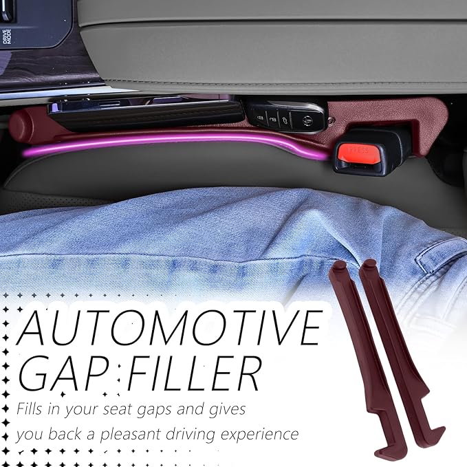 2PCS Car Seat Gap Filler Organizer with Side Hooks + Grooves,3 in 1 Car Seat Side Gap Filler for Filling Crevices and Storing Items,Updated No Drop Seat Guard Vehicle Accessories (Red)