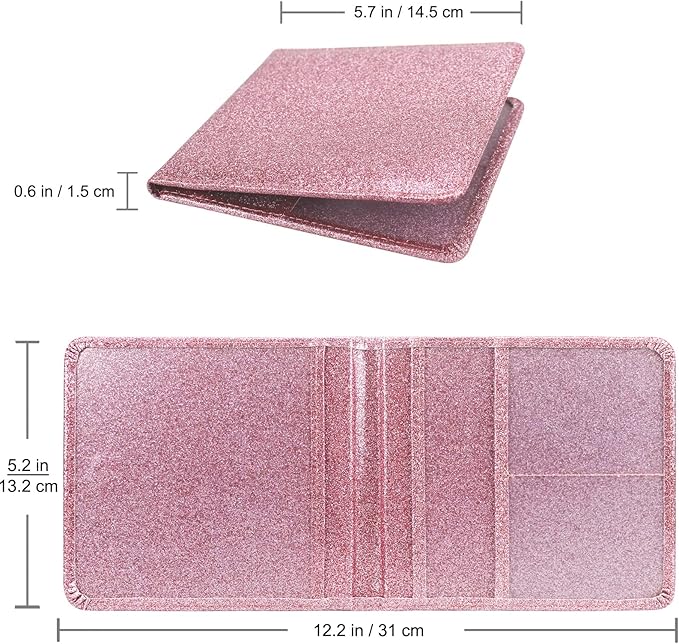 LumiMokki Car Registration and Insurance Holder, Leather Registration and Insurance Card Holder, Vehicle Glove Box Organizer - For Documents, Cards, License (Bling Rose Gold)