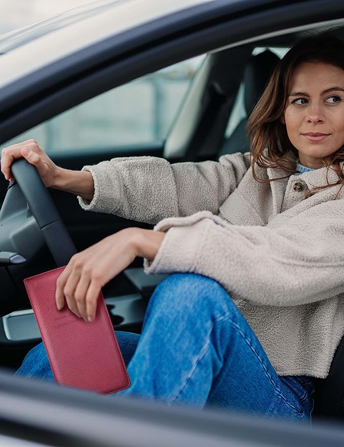Yarnic Car Registration and Insurance Holder, Pu Leather Car Document Holder Registration and Insurance Card Holder Vehicle Glove Box Car Organizer with Magnetic Closure for Women Men (Wine Red)