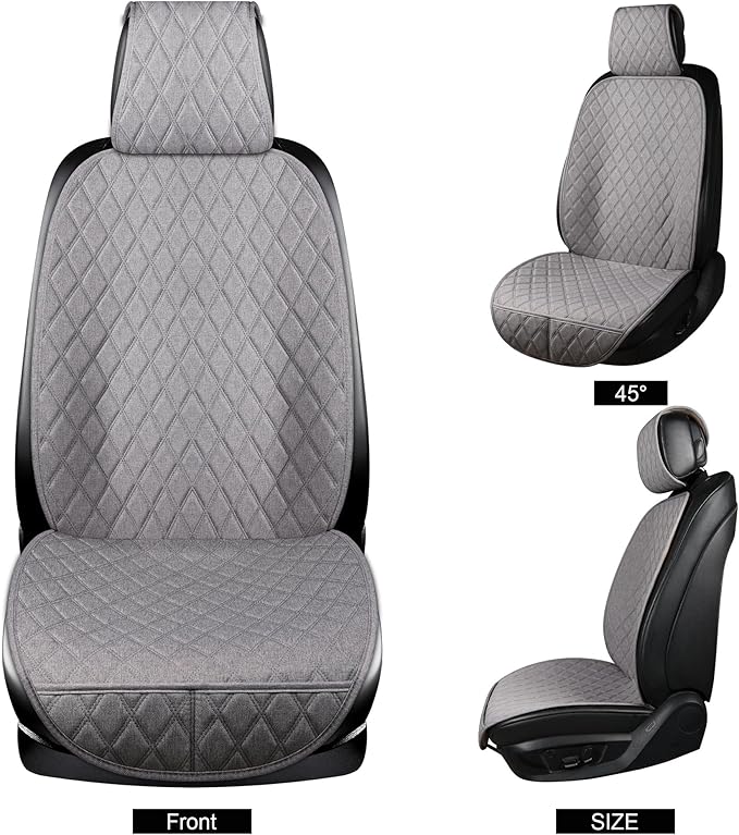 ENOGE Front Car Seat Covers, Linen Car Seat Cover, Driver Seat Protector with Soft & Breathable Cloth Fabric for All Seasons Universal Fits Most Automotive, Van, SUV, Truck (Gray, 2 Front)