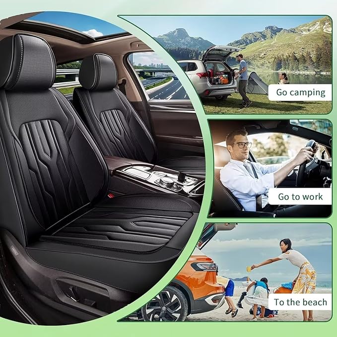 YORKNEIC Fit for Hyundai Sonata Seat Covers 2007-2025: Leather Waterproof Car Seat Covers Anti-Slip Protector Full Set (2 Row 5 Seats, Black)