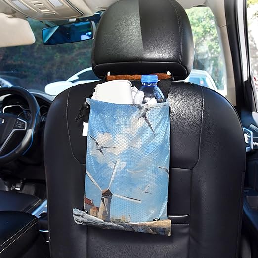 ALAZA Hanging Car Trash Bags Garbage Bag Trash Can for Back Seat Small Seagull Lighthouse 3 Washable Storage Bag Retractable 2 Pack