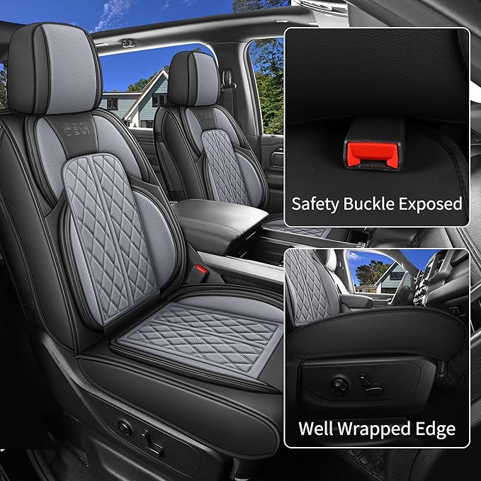 DuDuWang Car Seat Covers Custom Fit for Toyota Tacoma 2016-2023 Breathable Waterproof Faux Leather Protective Seat Cover with Pickup Truck (Black & Grey, Full Set)