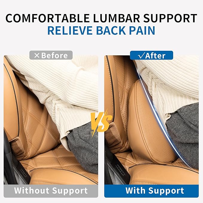 Dapucarin Lumbar Support Pillow for Car Seat, Office Chair Nappa Leather Memory Foam Lower Back Cushion for Back Pain Relief Improve Posture, Ergonomic Back Rest for Gaming Chair, Palomino, 1PC