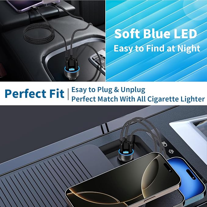 USB Car Carplay Charger, Rombica 4-Port 4.8A USB Car Power Adapter, 4 in 1 48W Fast Charging Cigarette Lighter for iPhone 17 17 Pro Max 16 15 14 13 12 11 Pro, Galaxy S26 S25 S24 S23, Pixel, iPad Pro