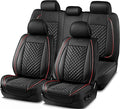 Skechers MAX Cushioning Car Seat Covers,Memory Foam Piping Leather Seat Covers,Waterproof Car Seat Protector Full Set,Car Seat Cushion Airbag Universal Fit for Most Cars,Vans,Trucks,SUV,Red