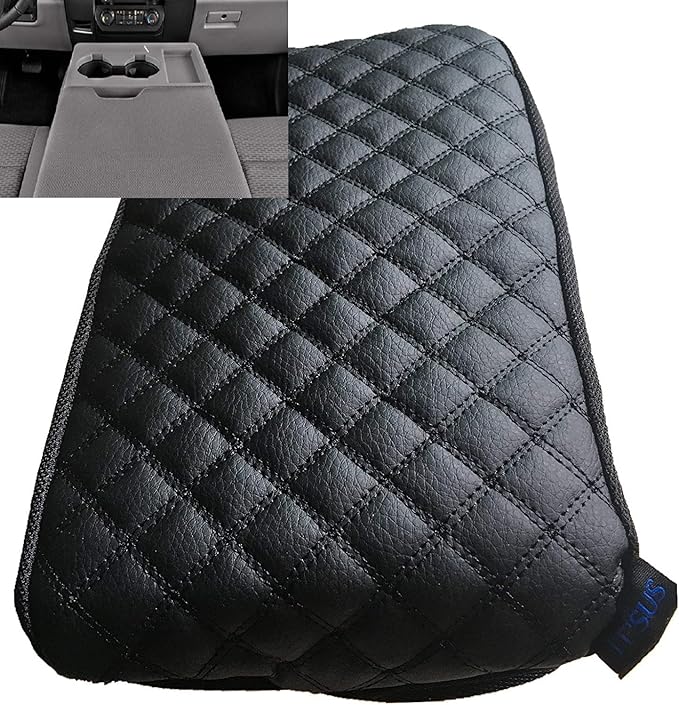 it's us Center Console Armrest Cover for Ford F150 (2015–2024) 40/20/40 Jump Seat, Fits F250 F350 F450 2017–2025, Waterproof Synthetic Leather Console Lid Protector, Black