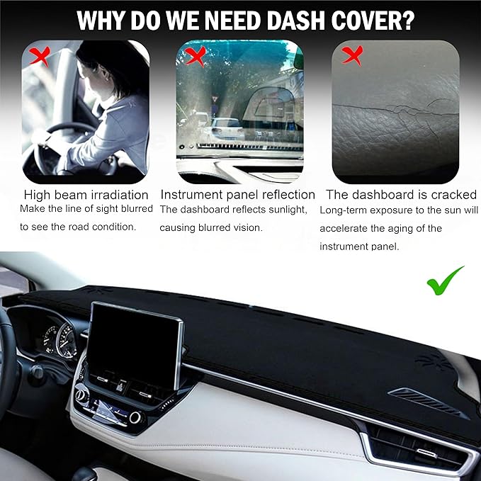 for Toyota Corolla Accessories 2019-2022 2023 2024 2025 2026 Dash Cover Dashboard Cover Mat Center Console Carpet Non-Slip Protector Sunshield Pad Custom Fit for Corolla 2020 2021, Black Trim