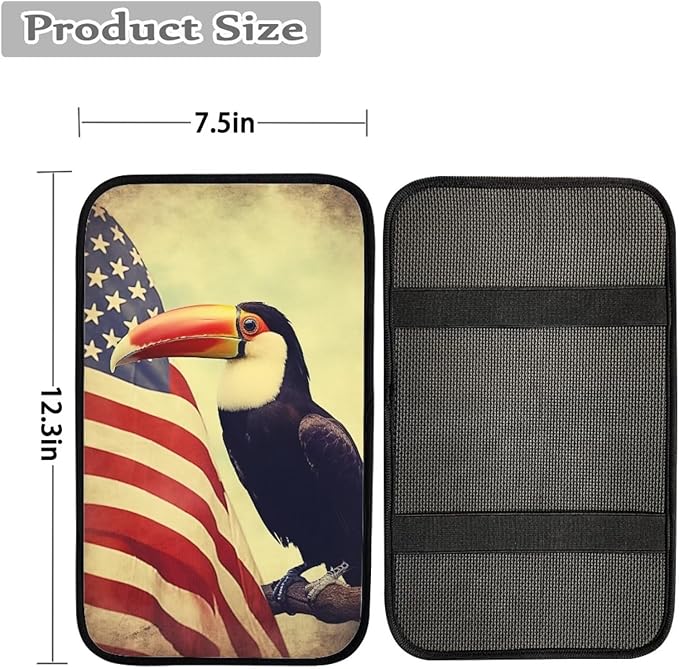 Car Center Console Pad, Universal Waterproof Car Armrest Seat Box Cover, Car Interior Accessories for Most Vehicle SUV Truck Vintage American Flag Toucan Car Armrest Pad