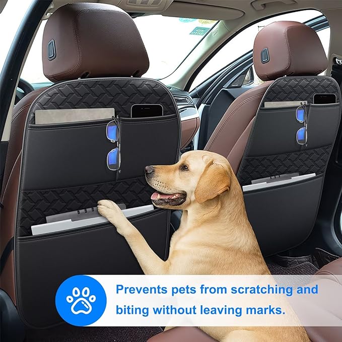 Ahsrnl Back Seat Protector 2 Pack Fit for Chevy Impala Car Kick Mats for Kids Upgraded Version with Storage Organizer Waterproof Dirt Proof Faux Leather Auto Accessories (Black)