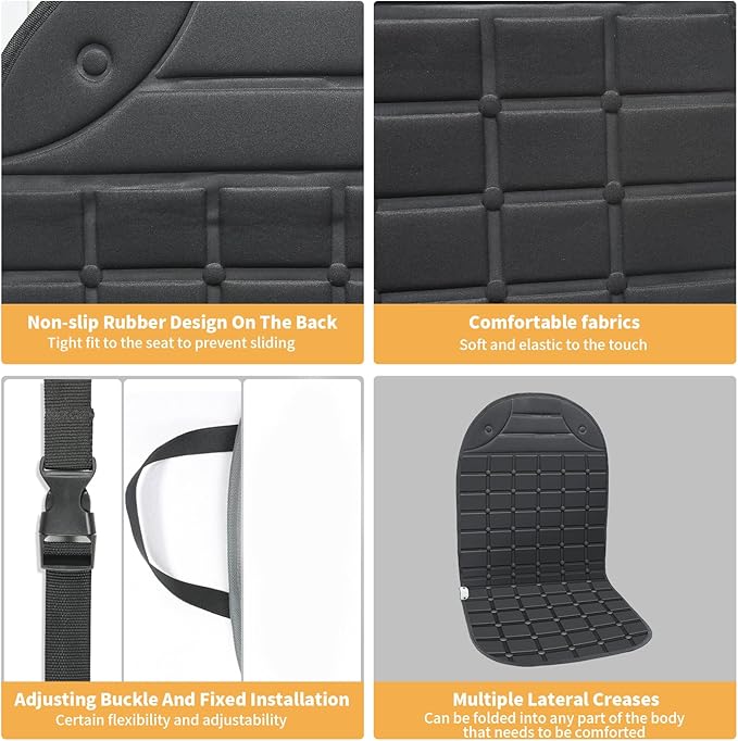 2-Pack Seat Cushion - Comfortable Winter Seat Cushion with Adjustable Buckle for Full Back and Seat (Black)