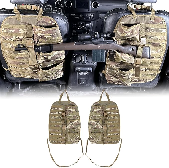 SUNPIE 2 Pcs Seat Back Truck Gun Rack,Automotive Gun Racks with Molle Panel Universal Seatback Storage Pockets Tactical Car Seat Back Organizer for Hunting Accessories Storage,Camouflage