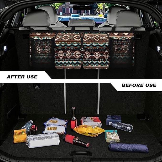 CLOHOMIN Aztec Western Geometric Car Trunk Organizer Storage Backseat Hanging Organizer Bag Large Capacity Car Storage Accessories Interior for SUV Truck Sedan Van
