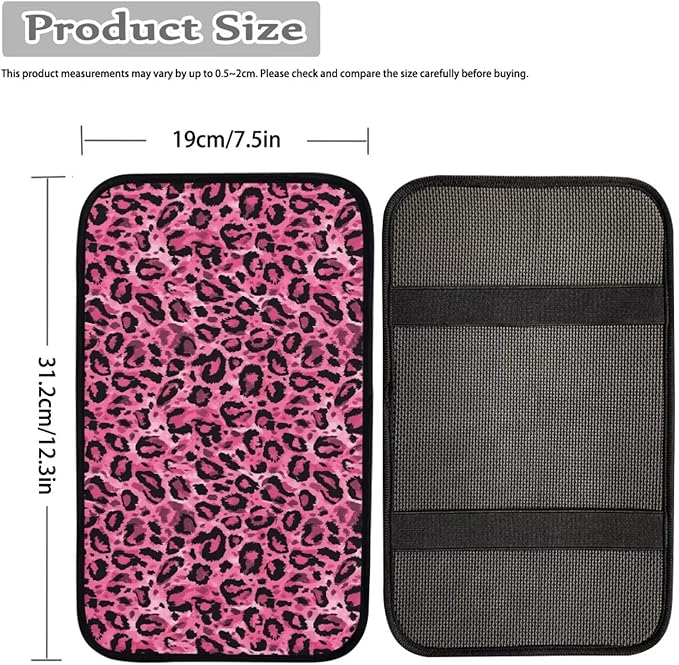 Pink Leopard Print Car Center Console Covers for Women,Car Armrest Cover Pads,Universal Animal Print Car Accessories