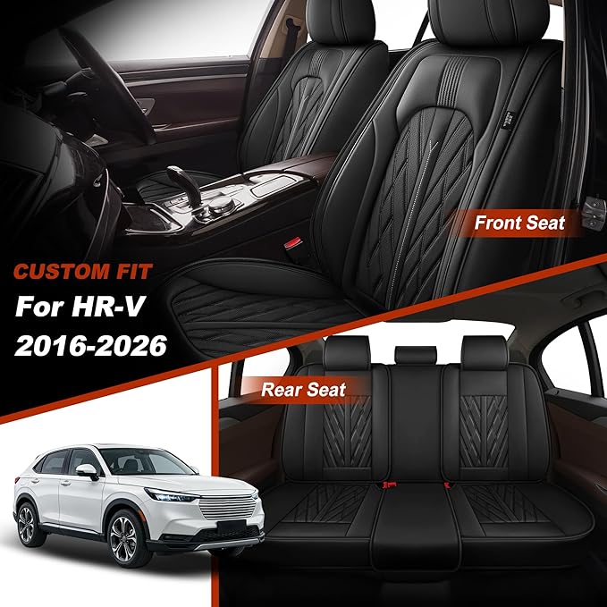 TTX LIGHTING Seat Covers Fit for Honda HRV/HR-V 2016-2026 Seat Covers Full Set Car Seat Covers Faux Leather Breathable Waterproof Car Seat Protector (5 Seats, Black)