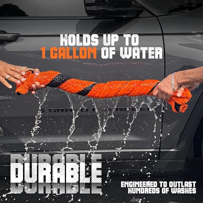 VALKROS X- Large Car Drying Towel, 36x24 Microfiber Towels for Cars, 1300 GSM, 70/30 Blend, Dual-Sided Highly Absorbent Twisted-Loop Edgeless Car Detailing Cloth, Scratch/Streak-Free [Orange/Black]