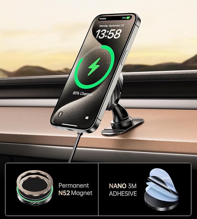 for Magsafe Car Mount Charger 2025 New [Qi2 Certified-15W], 360° Rotatation [Dash & Vent] Wireless Car Charger, for iPhone 17 16 15 14 13 12 Series, for Magnetic iPhone Car Accessories, Black