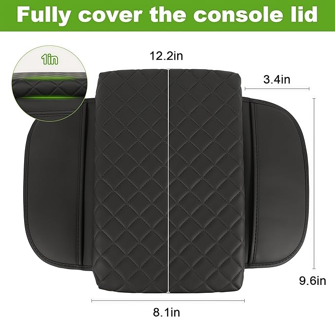 Armrest Cover for Toyota Tacoma Center Console Pad with Organizer Storage Pockets, Black Faux Leather Arm Rest Lid Protector Cushion Interior Accessories (2024-2026)